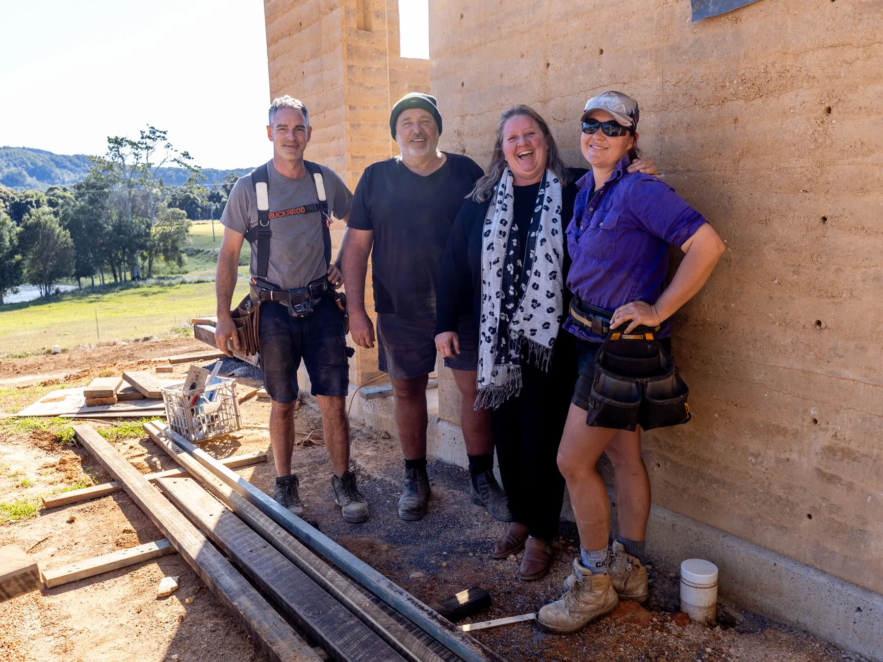 Jodie, Brett and the Mayan Farm team on site during the villa build